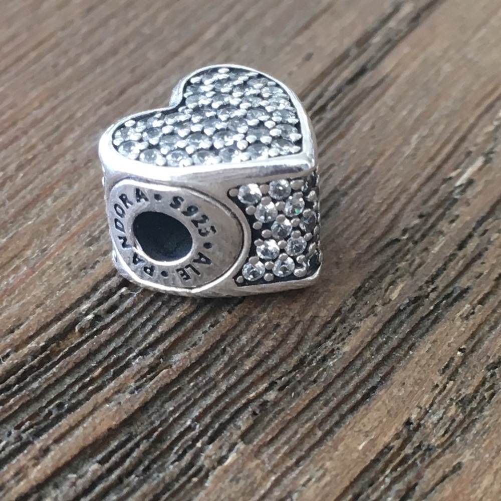 Pandora 360 pave heart charm in sterling silver